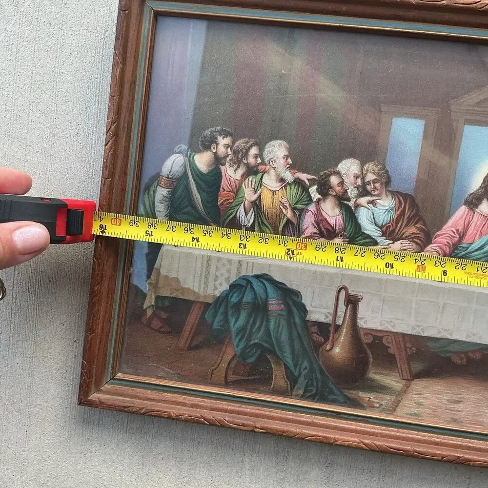Vintage Last Supper Jesus Framed Religious Print Wood Frame Christian Wall Art